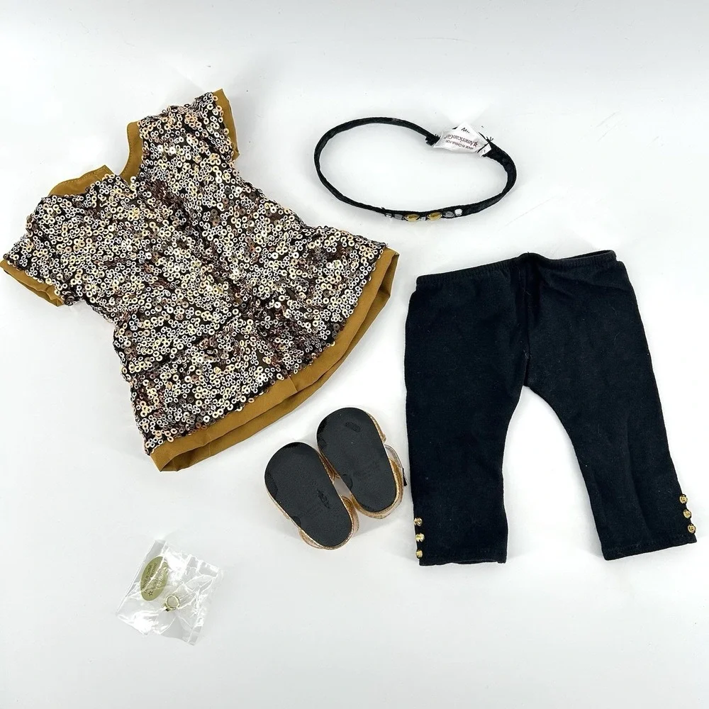 American Girl Golden Sparkle Sequin Outfit Complete Ring Shoes Headband Doll Set